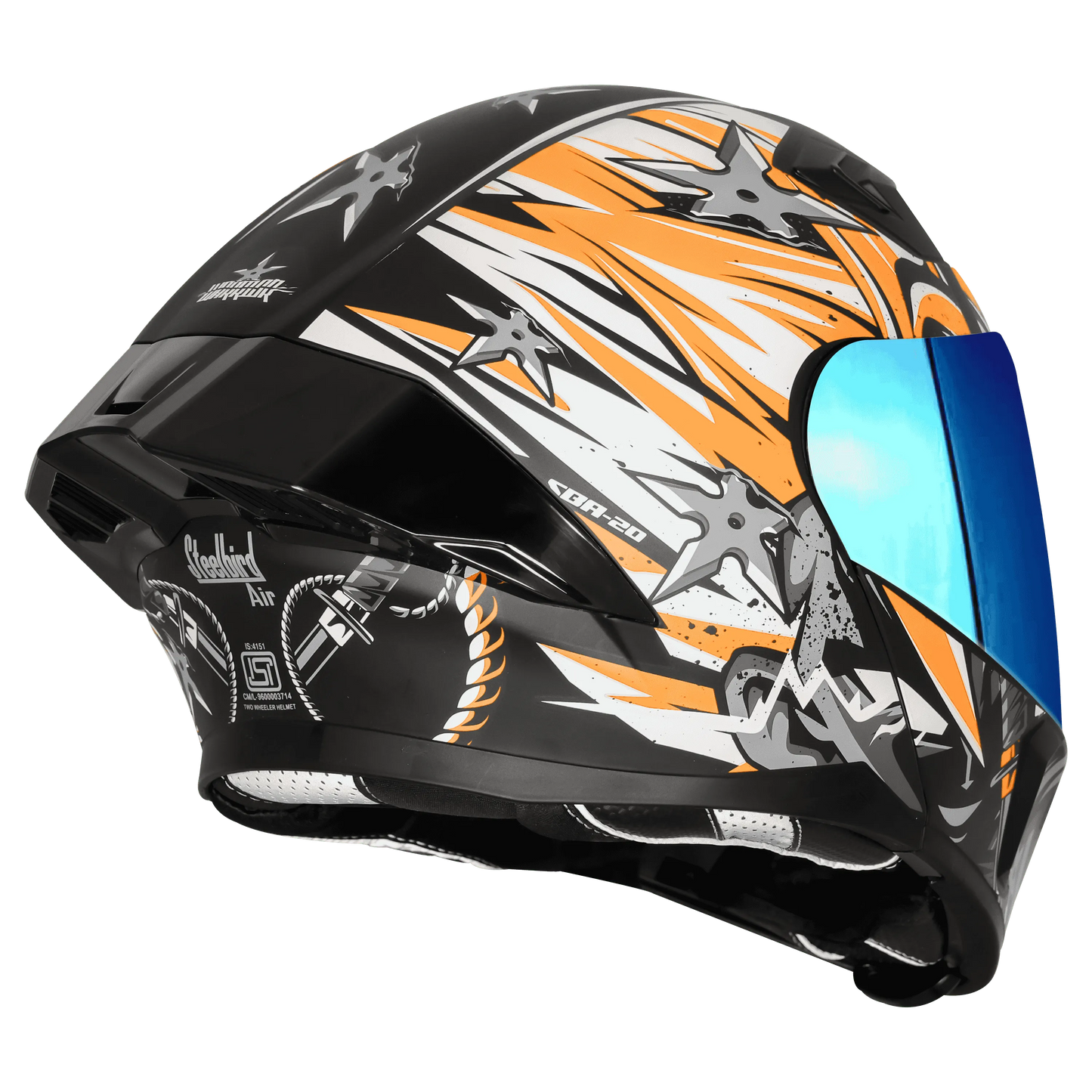 STEELBIRD Sba20 Dark Warrior Black Orange White Flip Up Helmet