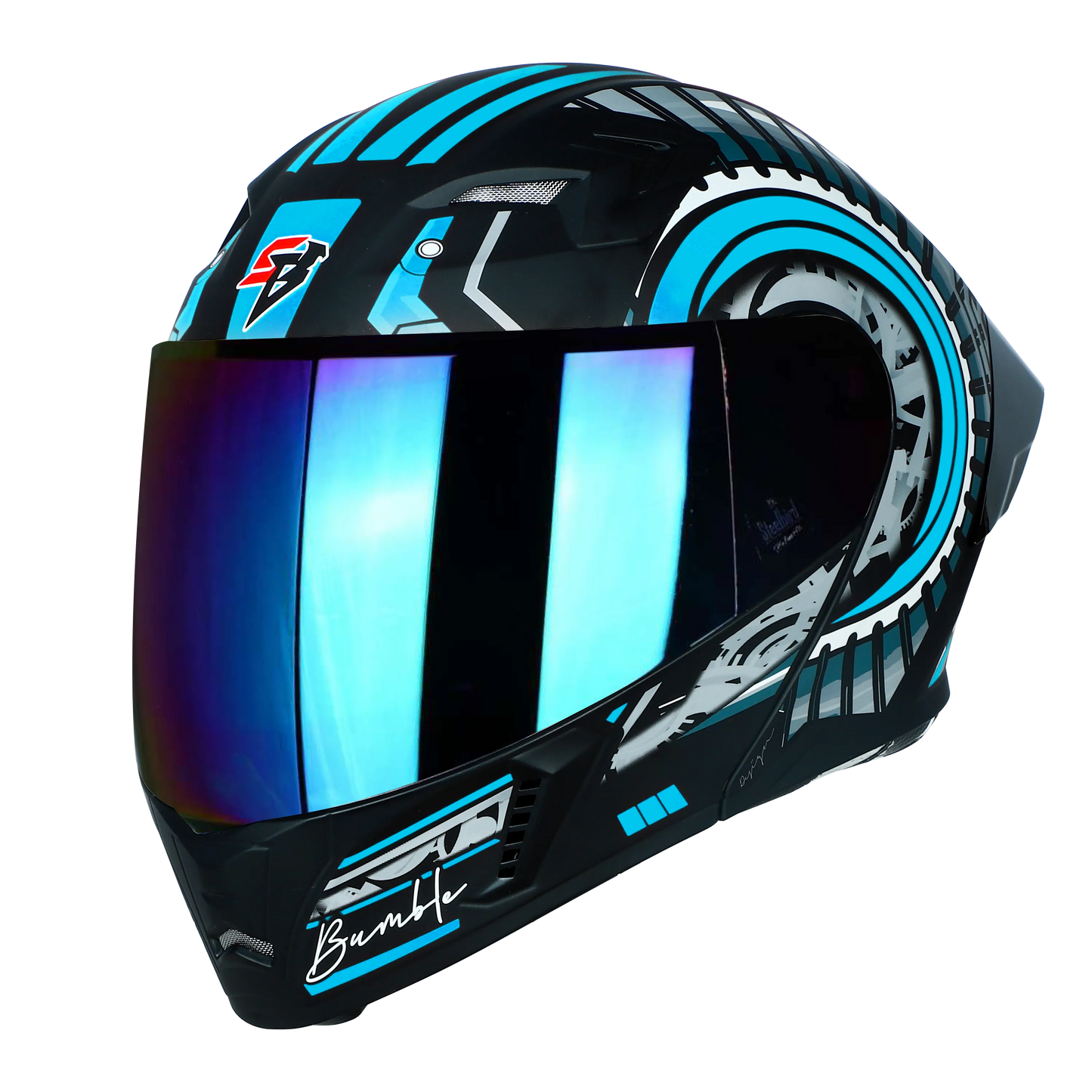 STEELBIRD Sba 20 Iss Bumble Glossy Black Jazz Blue Full Face Helmet
