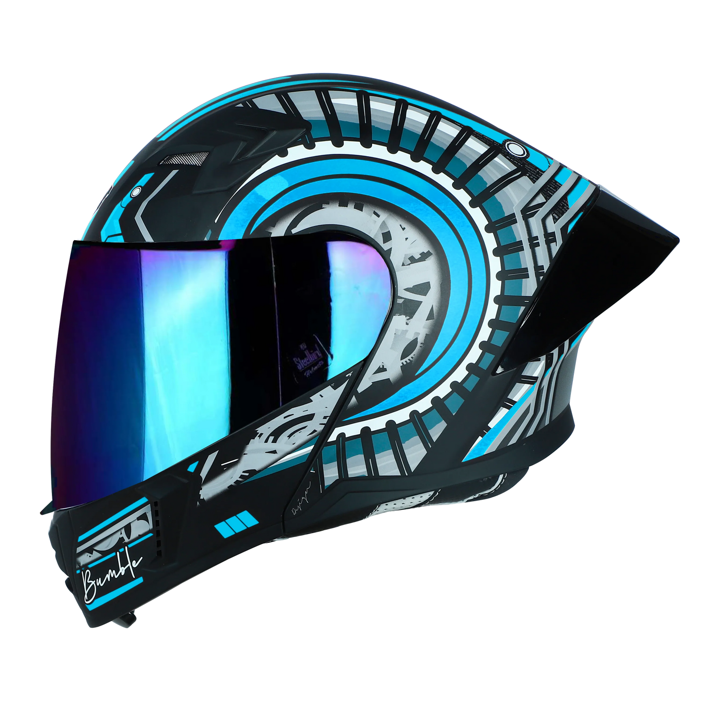 STEELBIRD Sba 20 Iss Bumble Glossy Black Jazz Blue Full Face Helmet