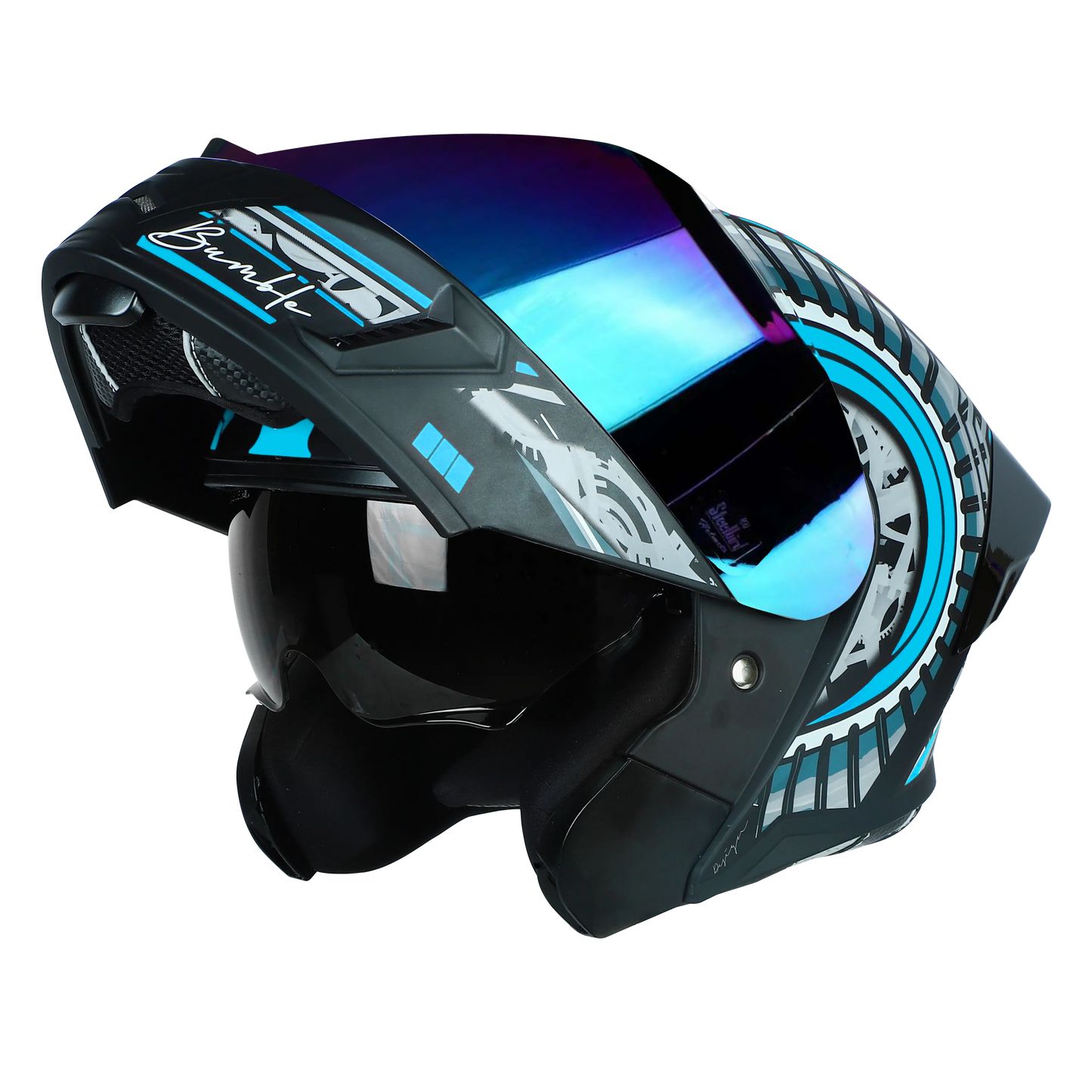 STEELBIRD Sba 20 Iss Bumble Glossy Black Jazz Blue Full Face Helmet