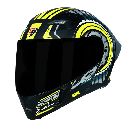 STEELBIRD Sba 20 Iss Bumble Glossy Black Neon Full Face Helmet