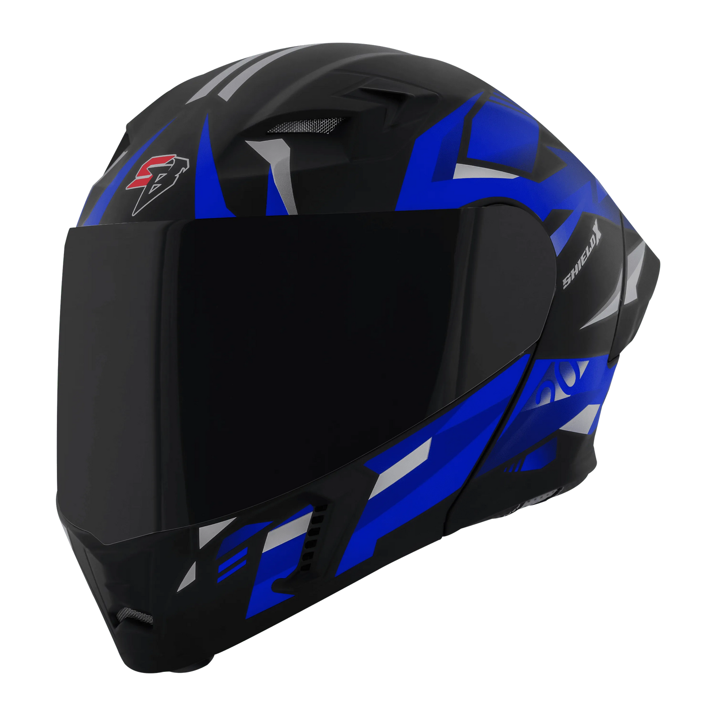 STEELBIRD Sba 20 Shield X Glossy Black Blue Flip Up Helmet