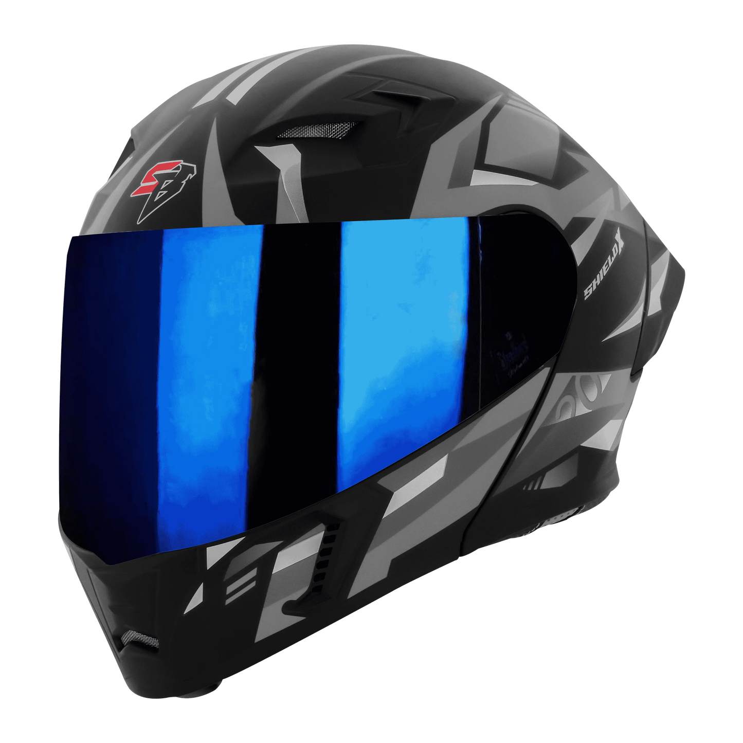 STEELBIRD Sba 20 Shield X Glossy Black Grey Flip Up Helmet