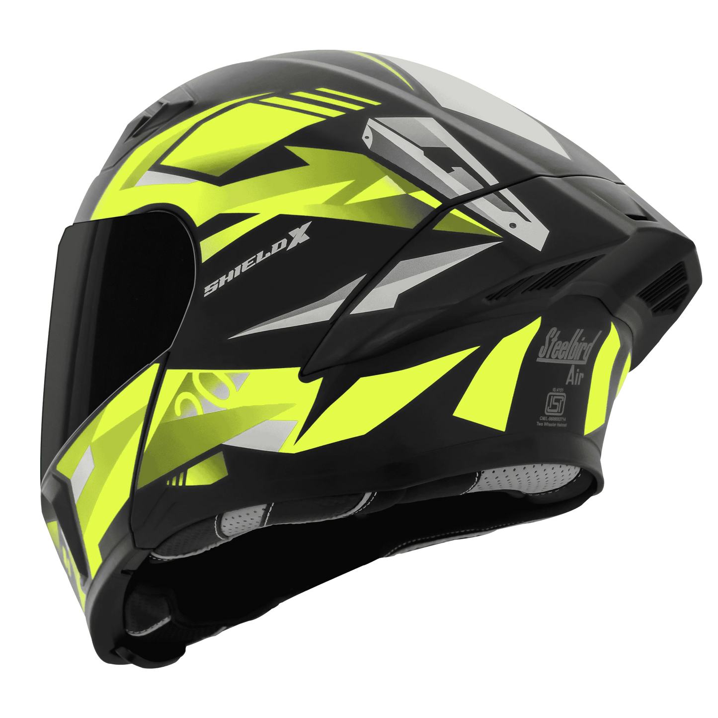 STEELBIRD Sba 20 Shield X Glossy Black Neon Full Face Helmet