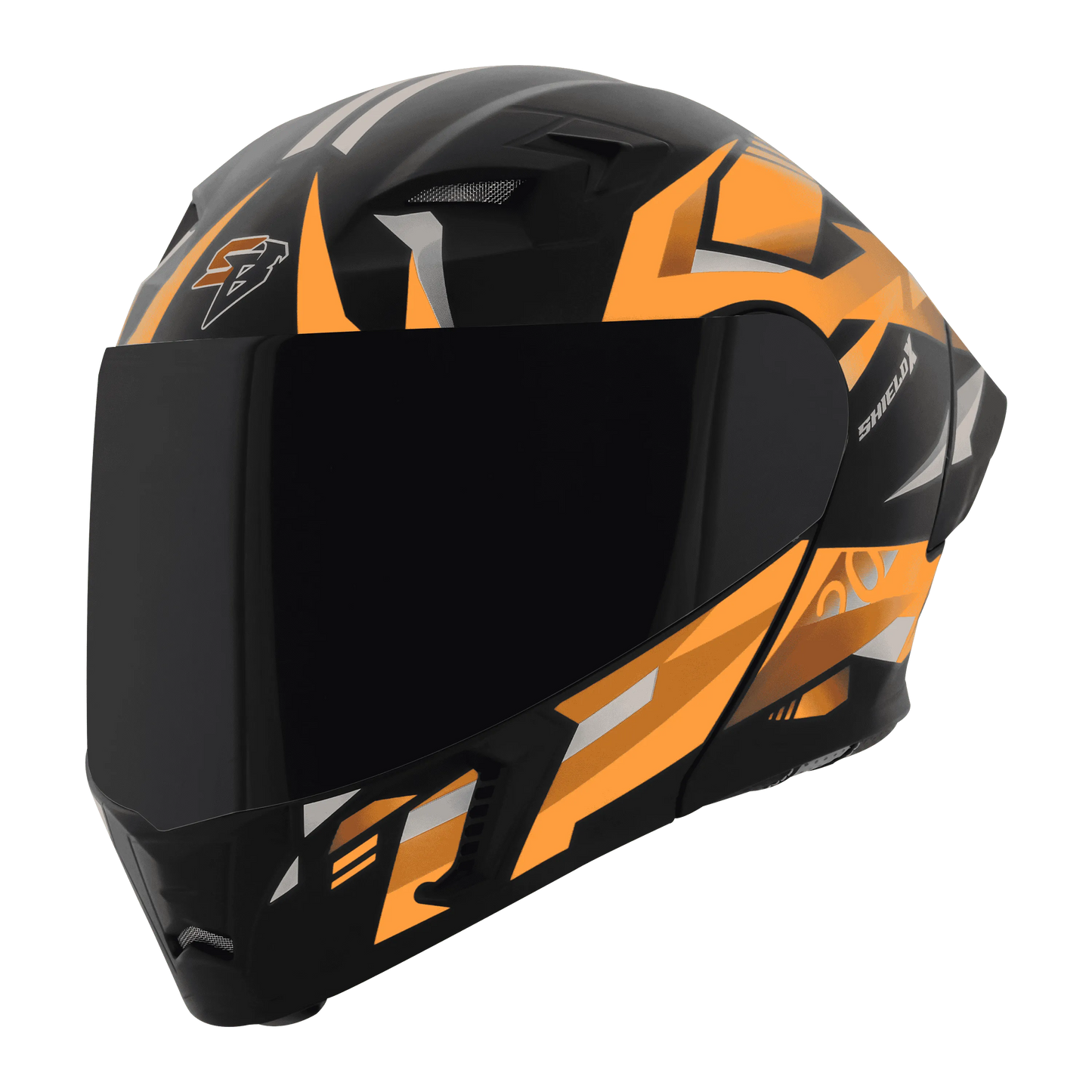 STEELBIRD Sba 20 Shield X Glossy Black Orange Flip Up Helmet