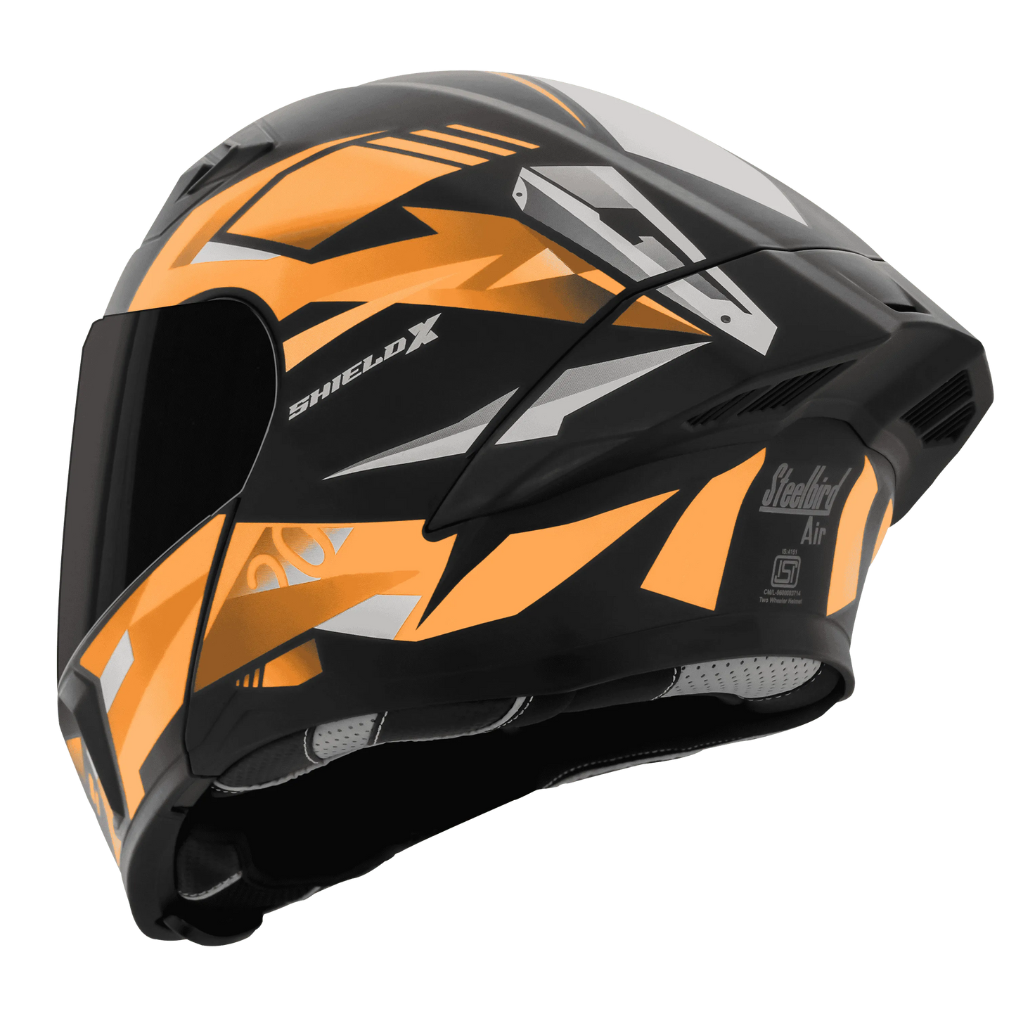 STEELBIRD Sba 20 Shield X Glossy Black Orange Flip Up Helmet