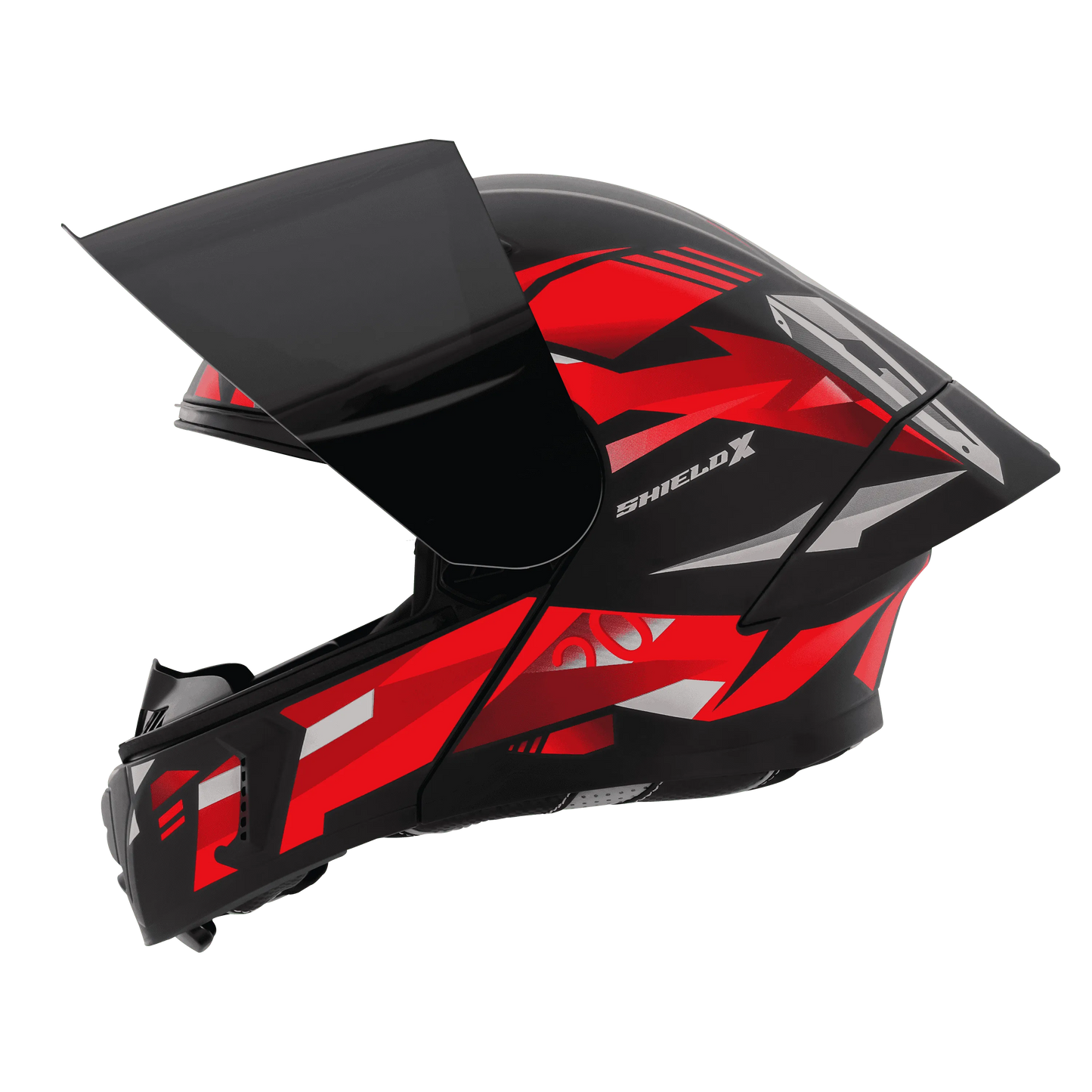 STEELBIRD Sba 20 Shield X Glossy Black Red Flip Up Helmet