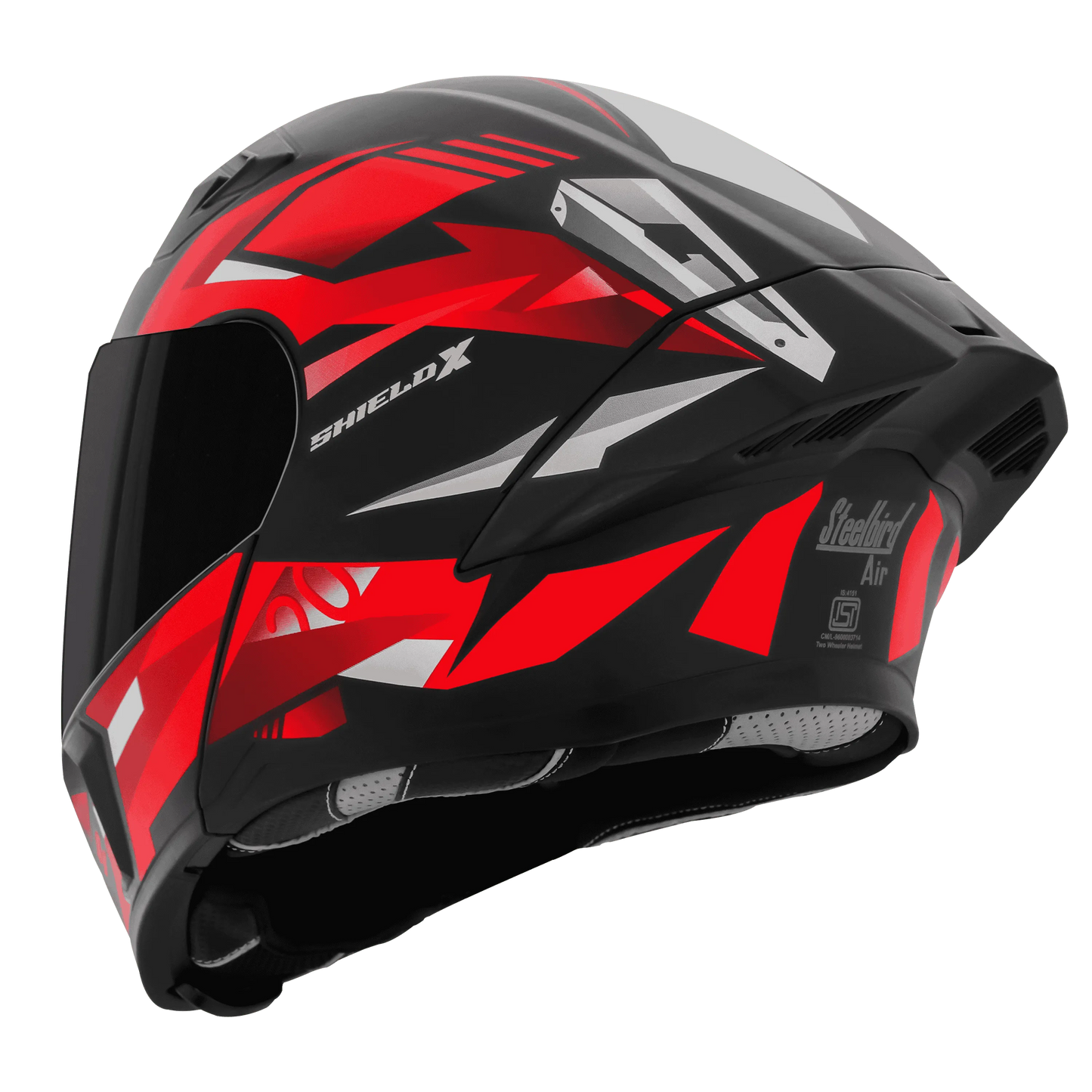 STEELBIRD Sba 20 Shield X Glossy Black Red Flip Up Helmet