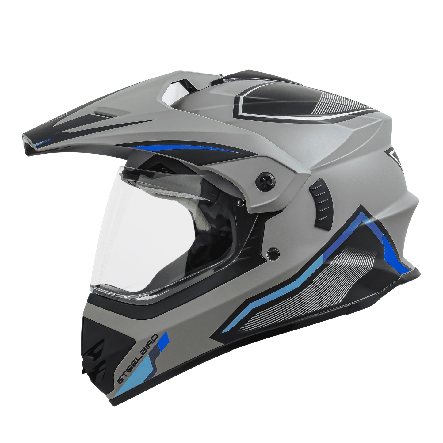 STEELBIRD Sbh 13 Racer Grey Blue Off Road Helmet