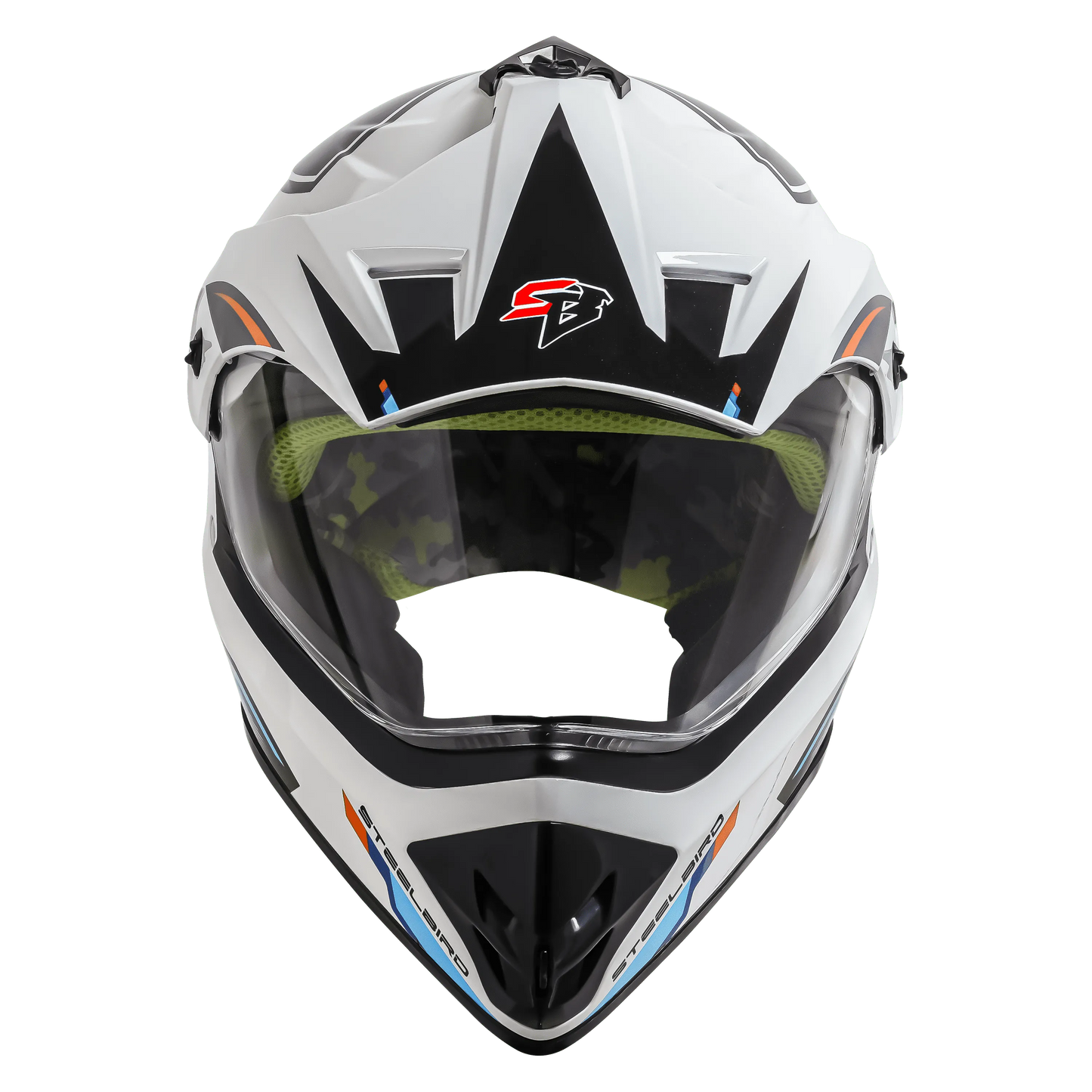 STEELBIRD Sbh 13 Racer White Orange Off Road Helmet