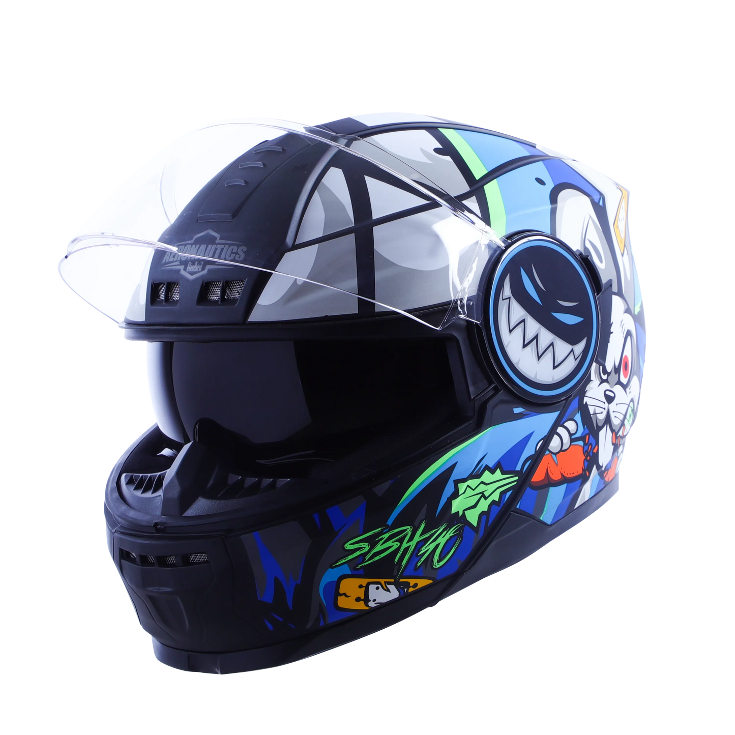 STEELBIRD Sbh 40 Issmecrazy Doe Glsy Blkblue 600Mm C Full Face Helmet