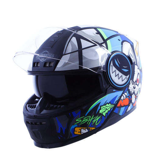 STEELBIRD Sbh 40 Issmecrazy Doe Glsy Blkblue 600Mm C Full Face Helmet