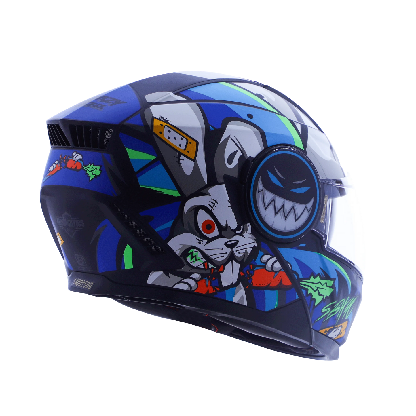 STEELBIRD Sbh 40 Issmecrazy Doe Glsy Blkblue 600Mm C Full Face Helmet
