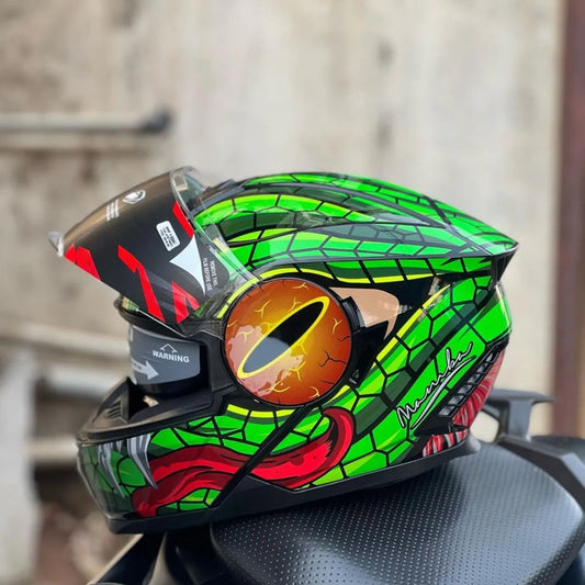 STEELBIRD Sbh 40 Iss Me Mamba Glossy Blkgreen 580Mm C Full Face Helmet