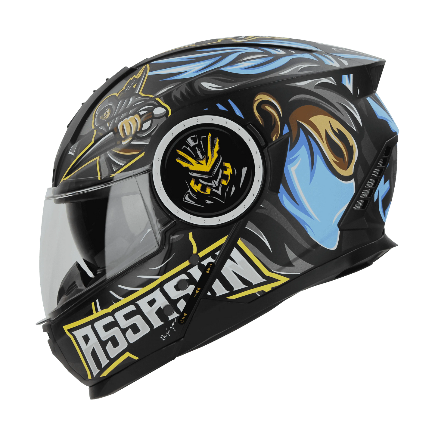 STEELBIRD Sbh 40 Iss Assasin Glsy Black Blue Full Face Helmet