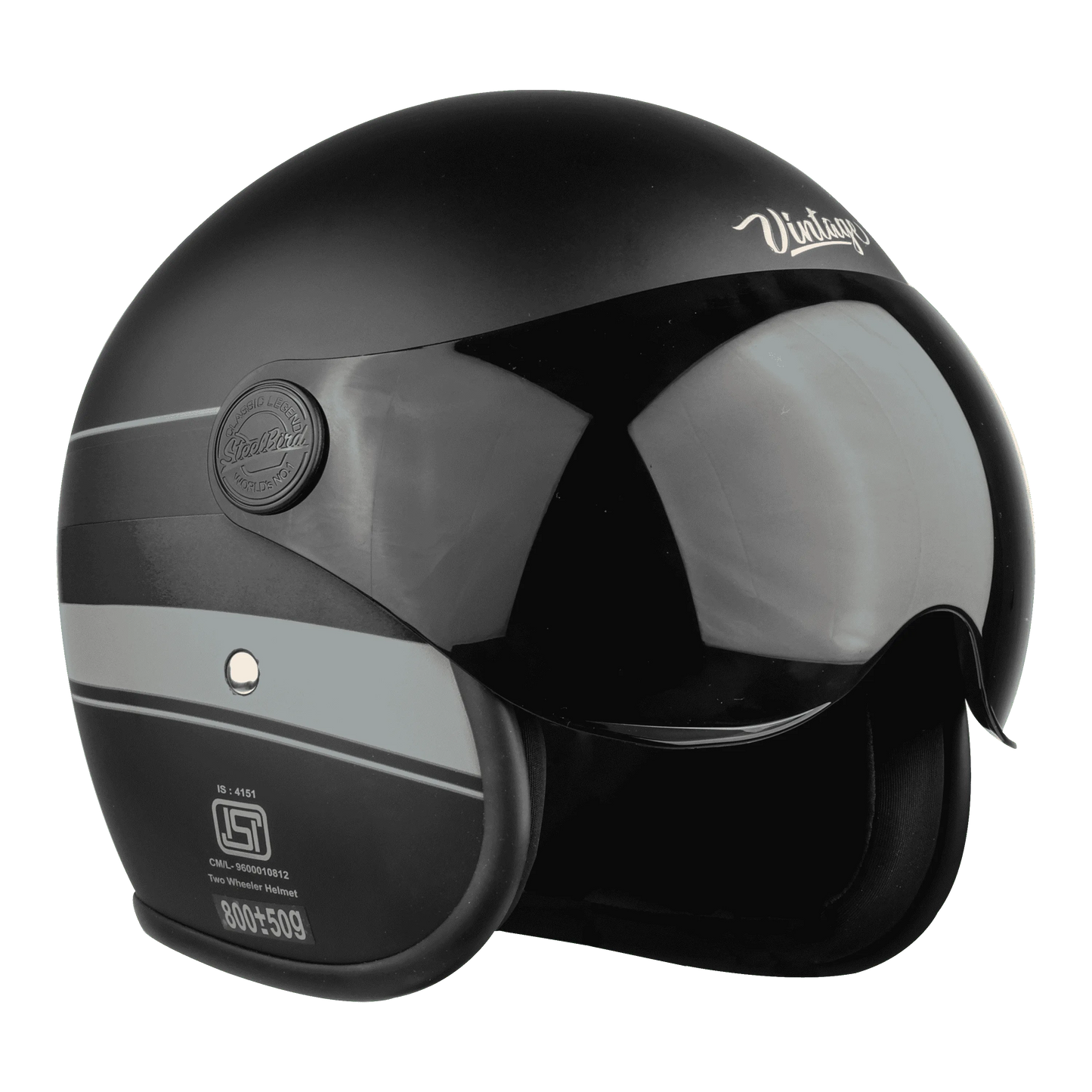 STEELBIRD Sbh 54 Vintage S1 Black Grey Half Face Helmet