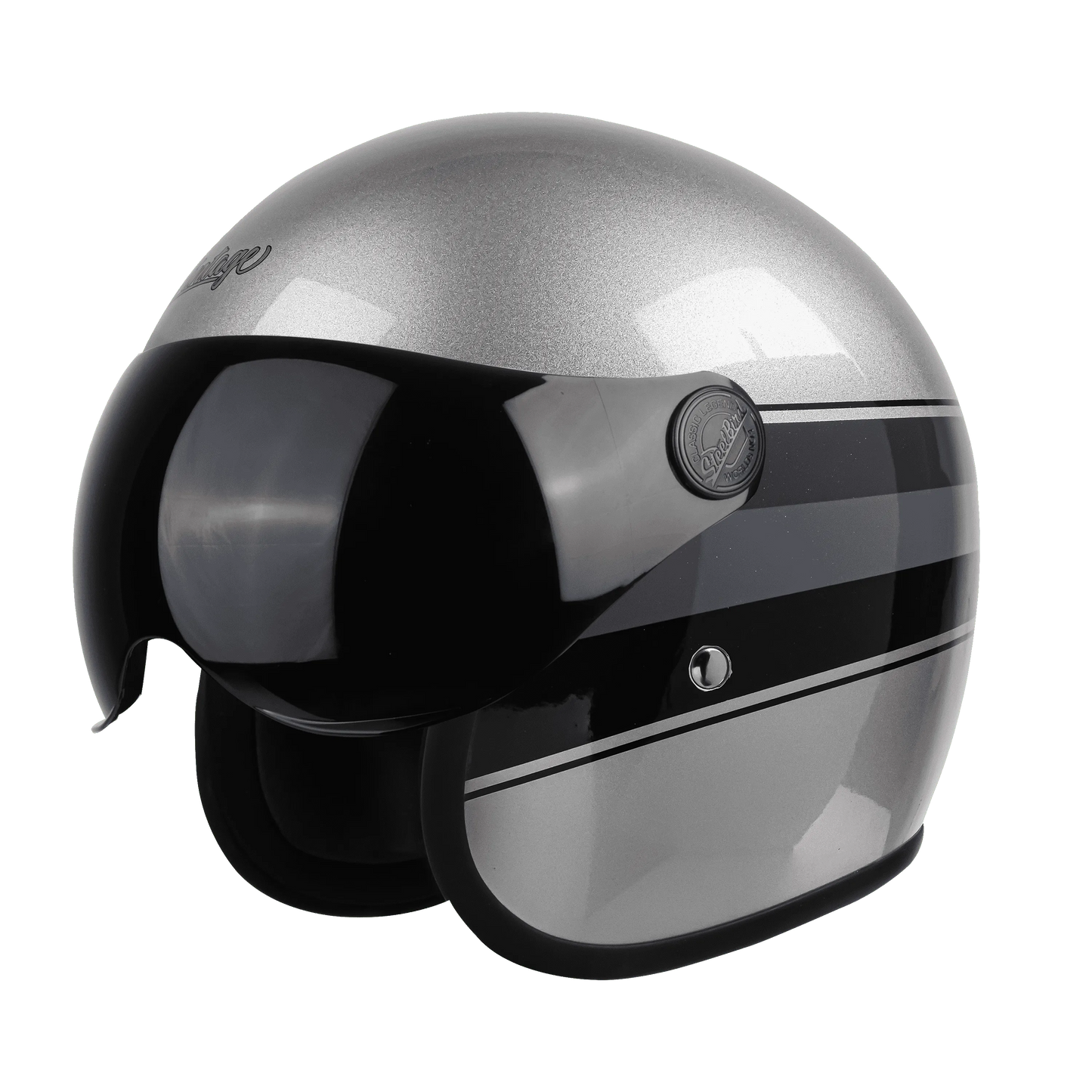 STEELBIRD Sbh 54 Vintage S1 Silver Black Half Face Helmet