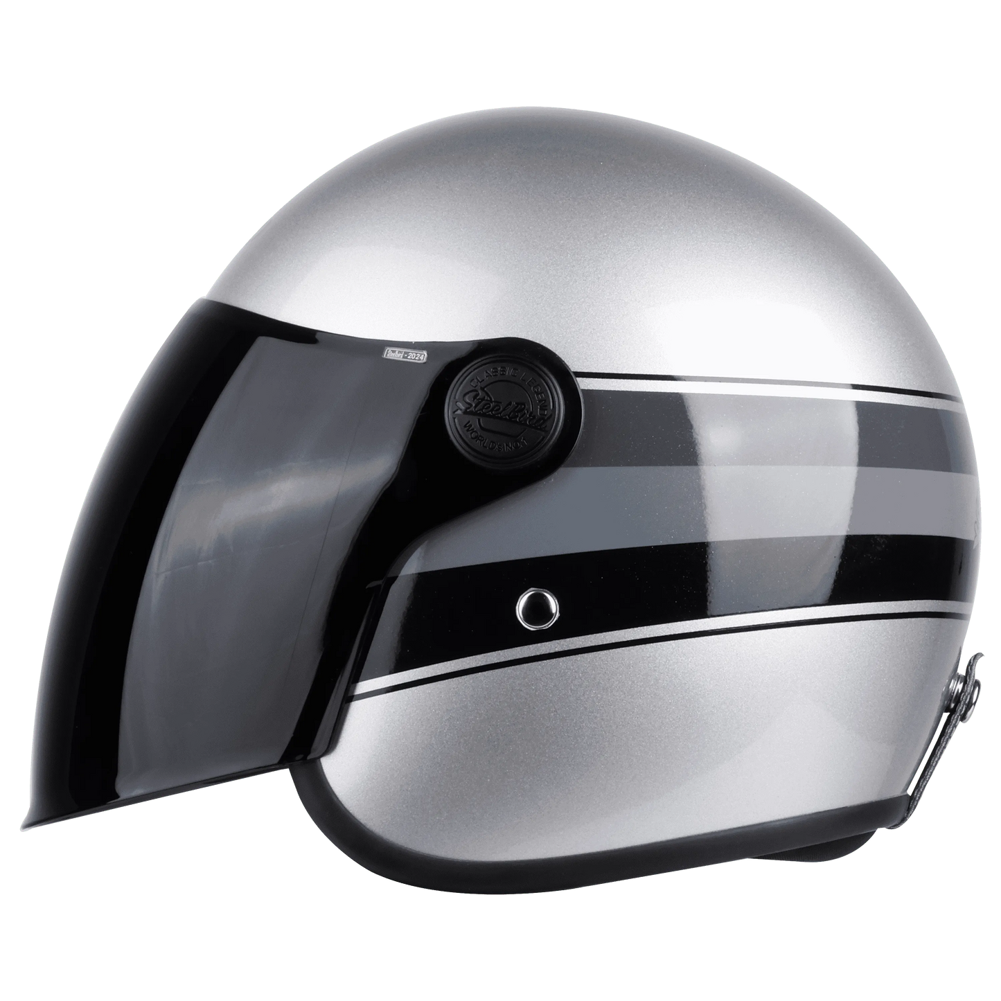 STEELBIRD Sbh 56 Vintage Silver Black Half Face Helmet