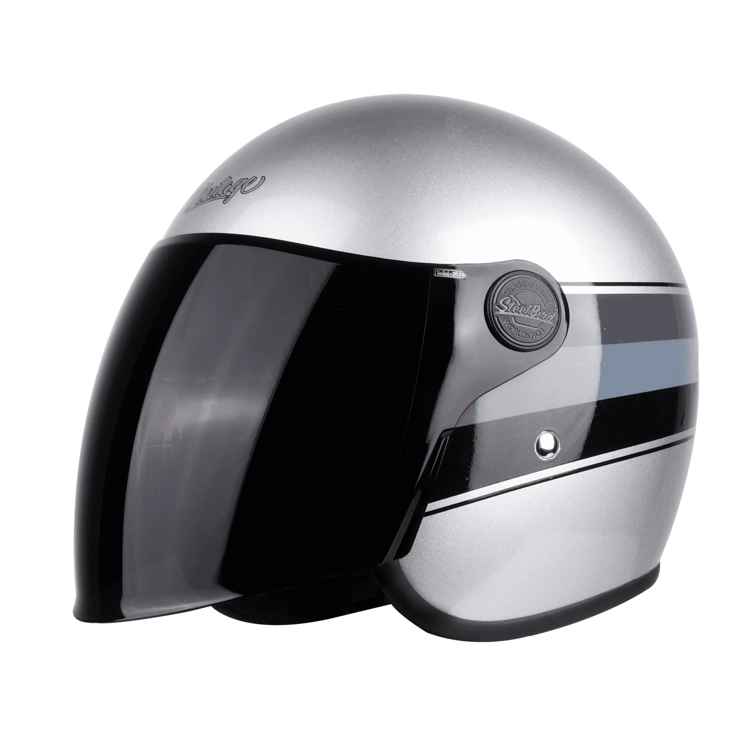 STEELBIRD Sbh 56 Vintage Silver Black Half Face Helmet
