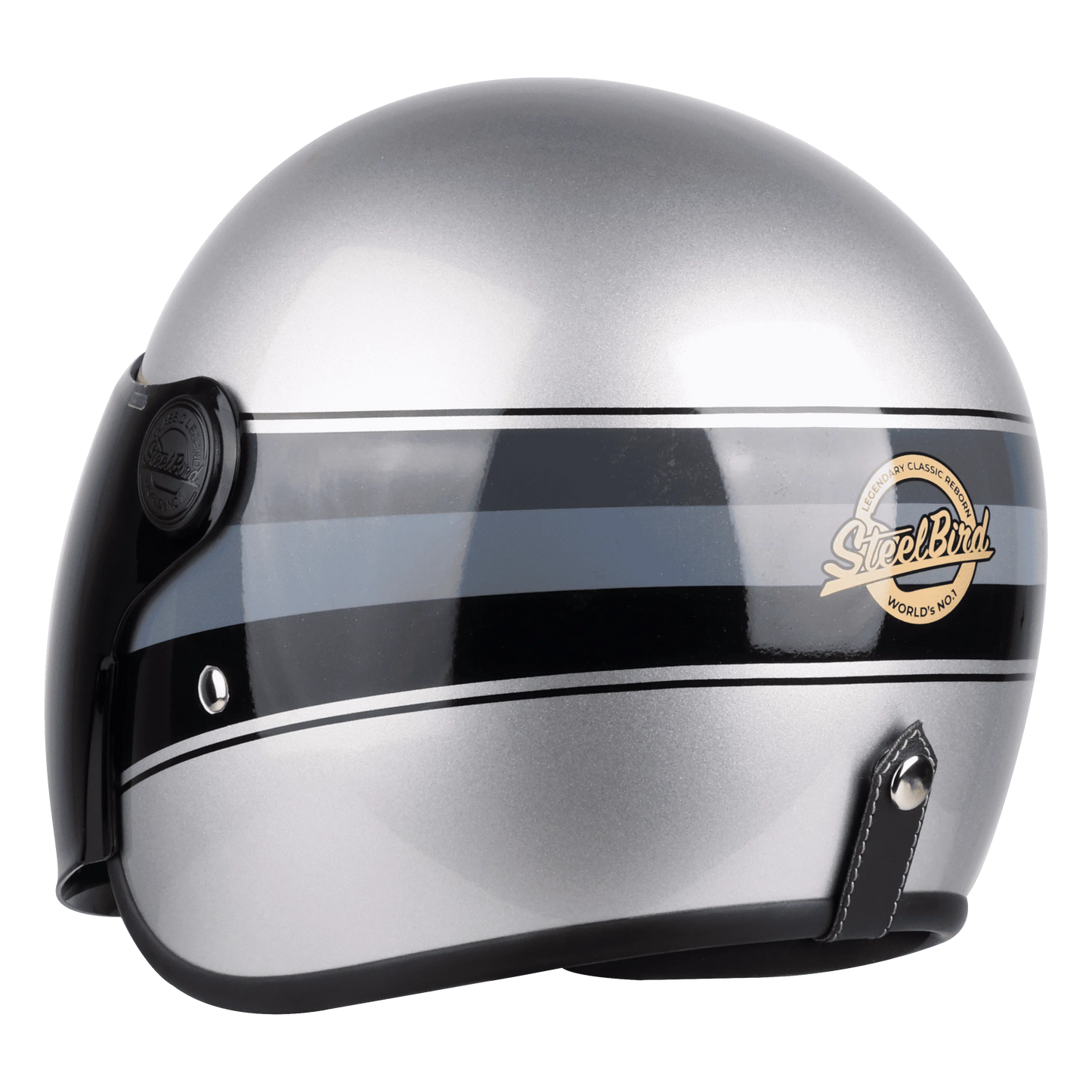 STEELBIRD Sbh 56 Vintage Silver Black Half Face Helmet