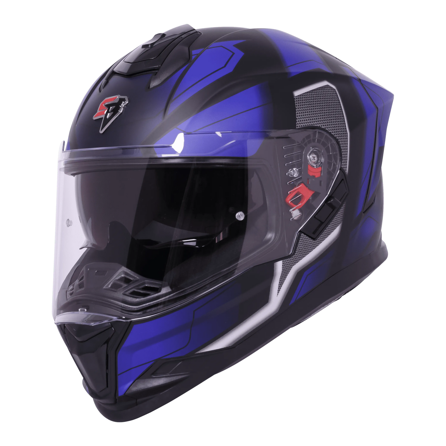STEELBIRD Sbh 57 Iss Fighter F3 Glossy Black Blue Full Face Helmet