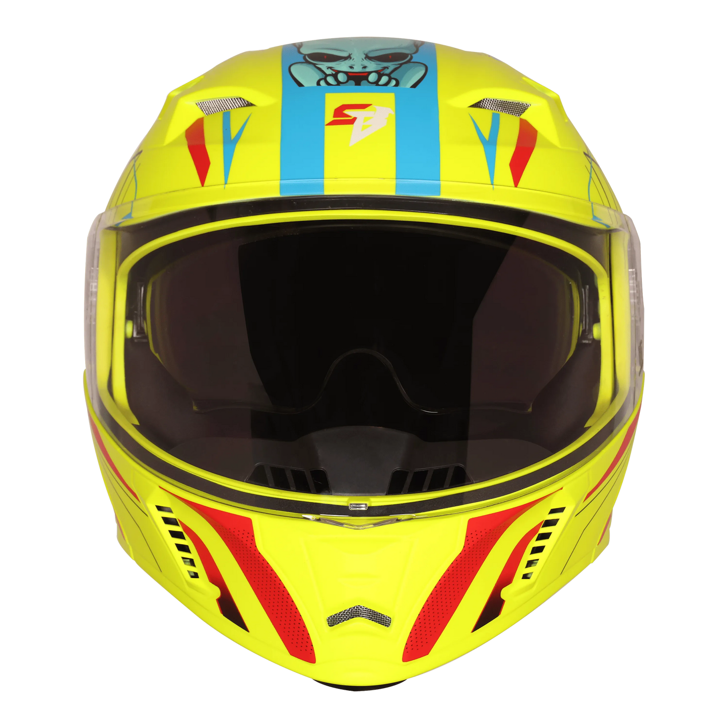 Steelbird Sba 20 Strance Fluo Neon With Cyan Green flip up helmet