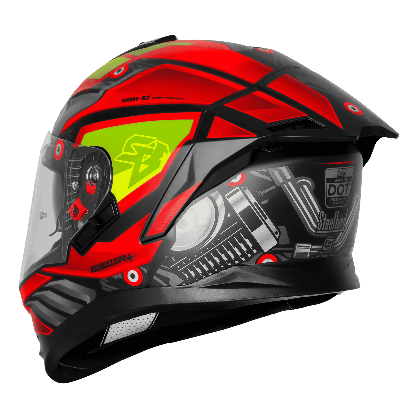 Steelbird Sbh-57 Fighter F8 Black Red Full face Helmet