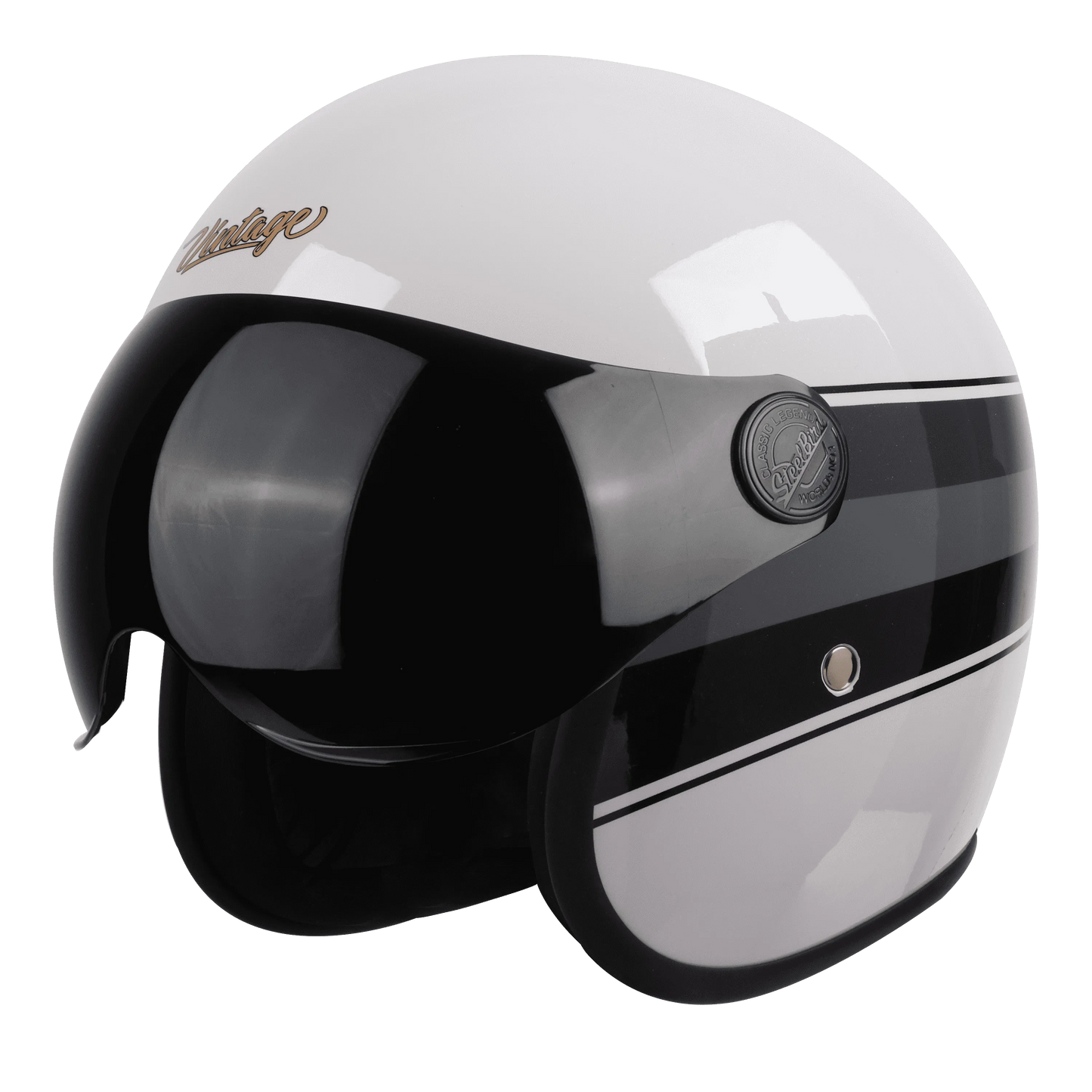 Steelbird Sbh54 Vintage S1 White Black Half Face Helmet