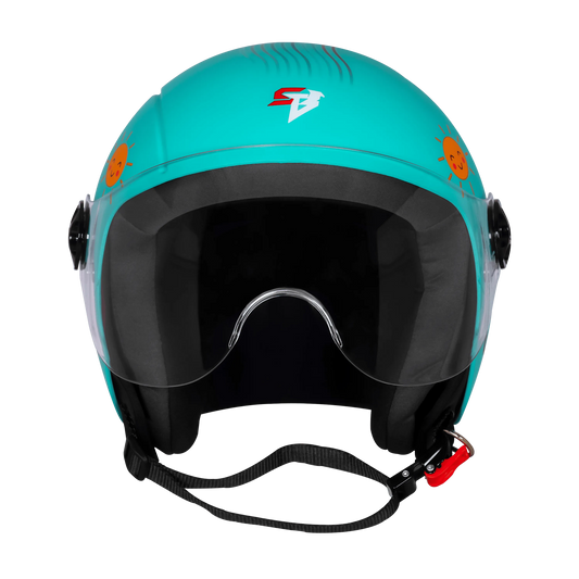 Steelbird Sbh 16 Let's Go Cyan Green Red Half Face Helmet