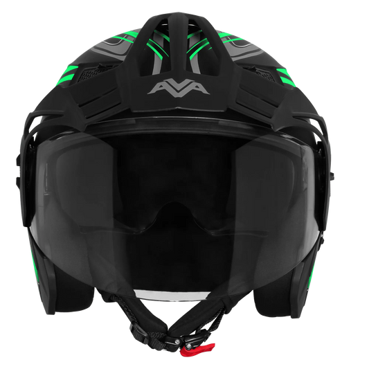 Steelbird Sbh 23 Ava Racer Black Green Half Face Helmet