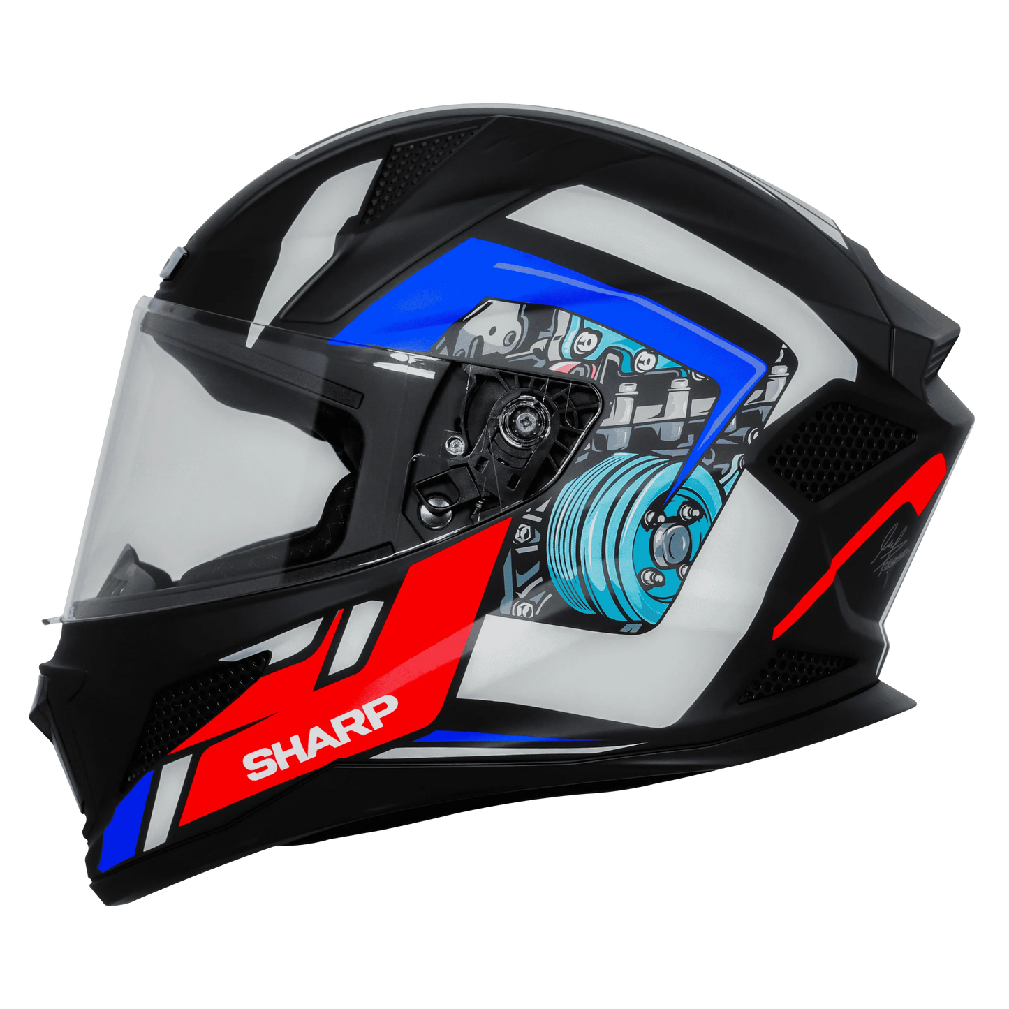 STEELBIRD Sbh 25 Sharp Glsy Black White Blue Full Face Helmet