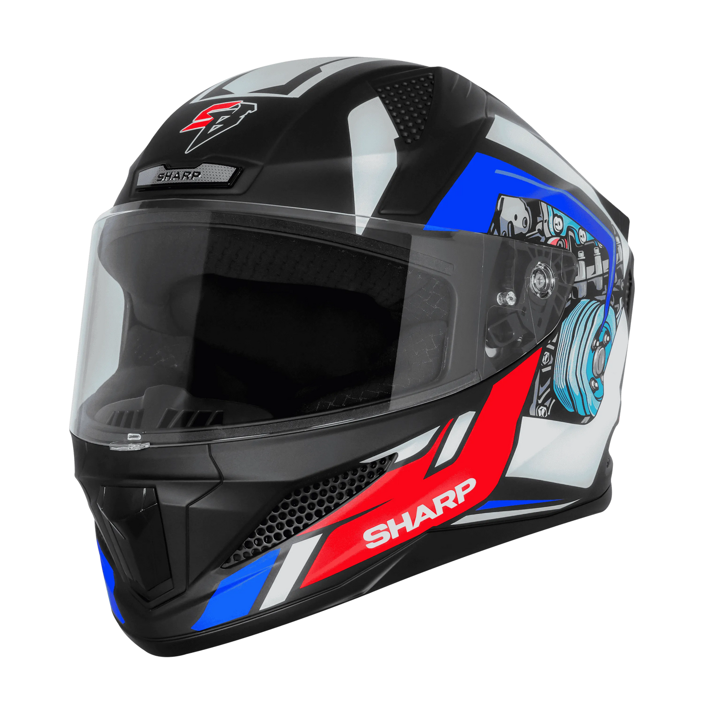 STEELBIRD Sbh 25 Sharp Glsy Black White Blue Full Face Helmet