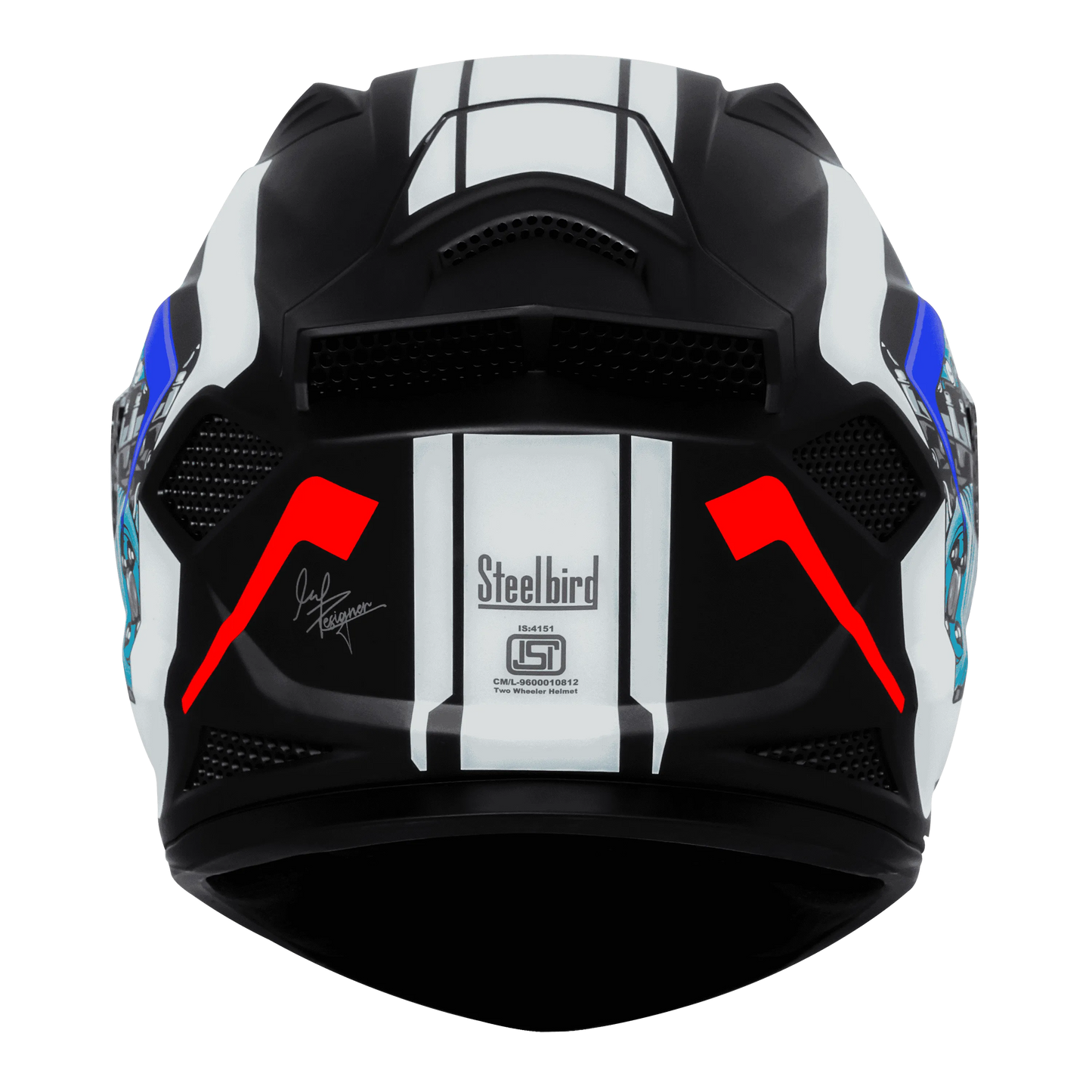 STEELBIRD Sbh 25 Sharp Glsy Black White Blue Full Face Helmet