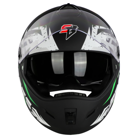 STEELBIRD Sbh 34 Iss R Sports Glsy Black Green Full Face Helmet