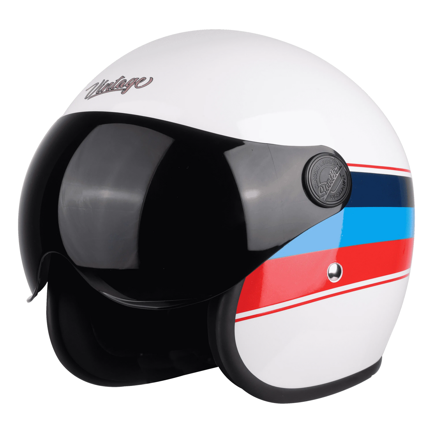 STEELBIRD Sbh 54 Vintage Matt White Red Half Face Helmet