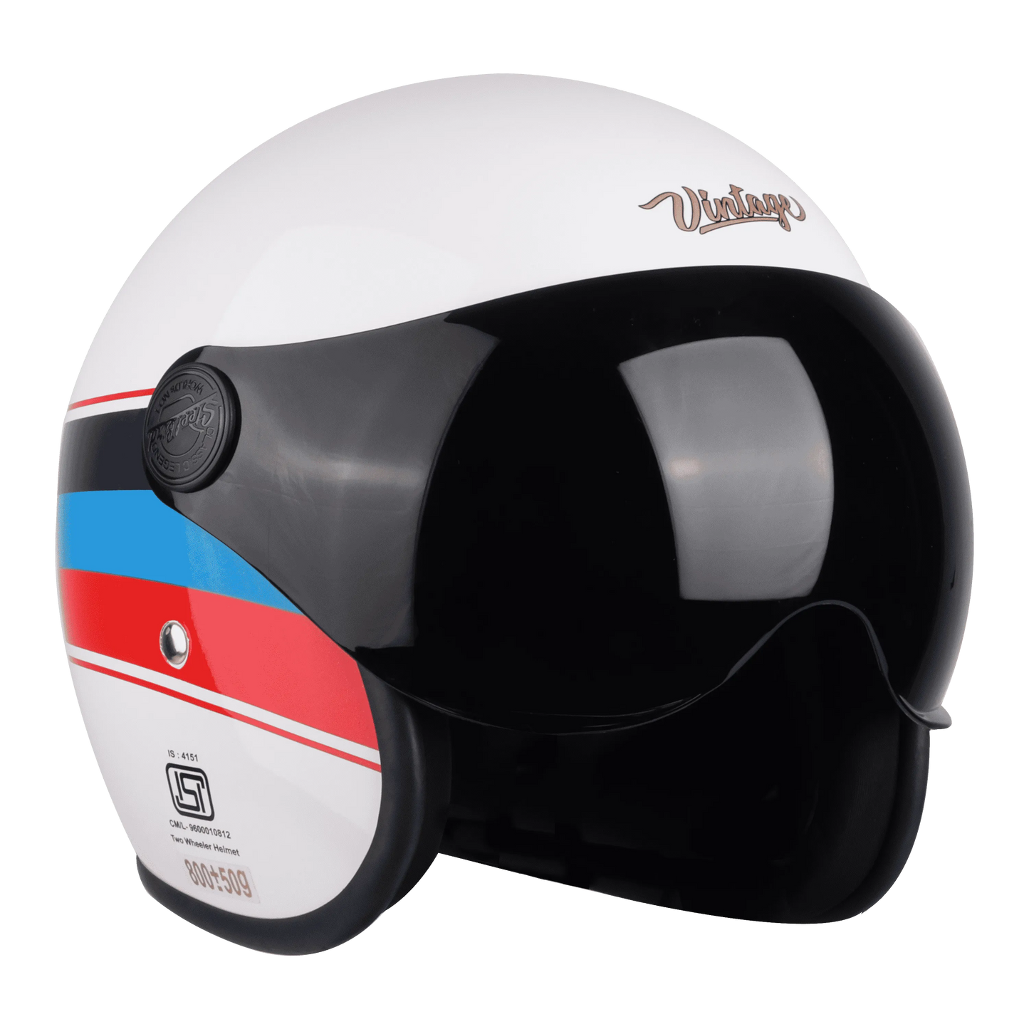 STEELBIRD Sbh 54 Vintage Matt White Red Half Face Helmet