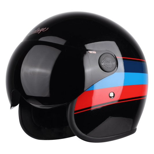 STEELBIRD Sbh 54 Vintage S1 Glossy Black Red Half Face Helmet