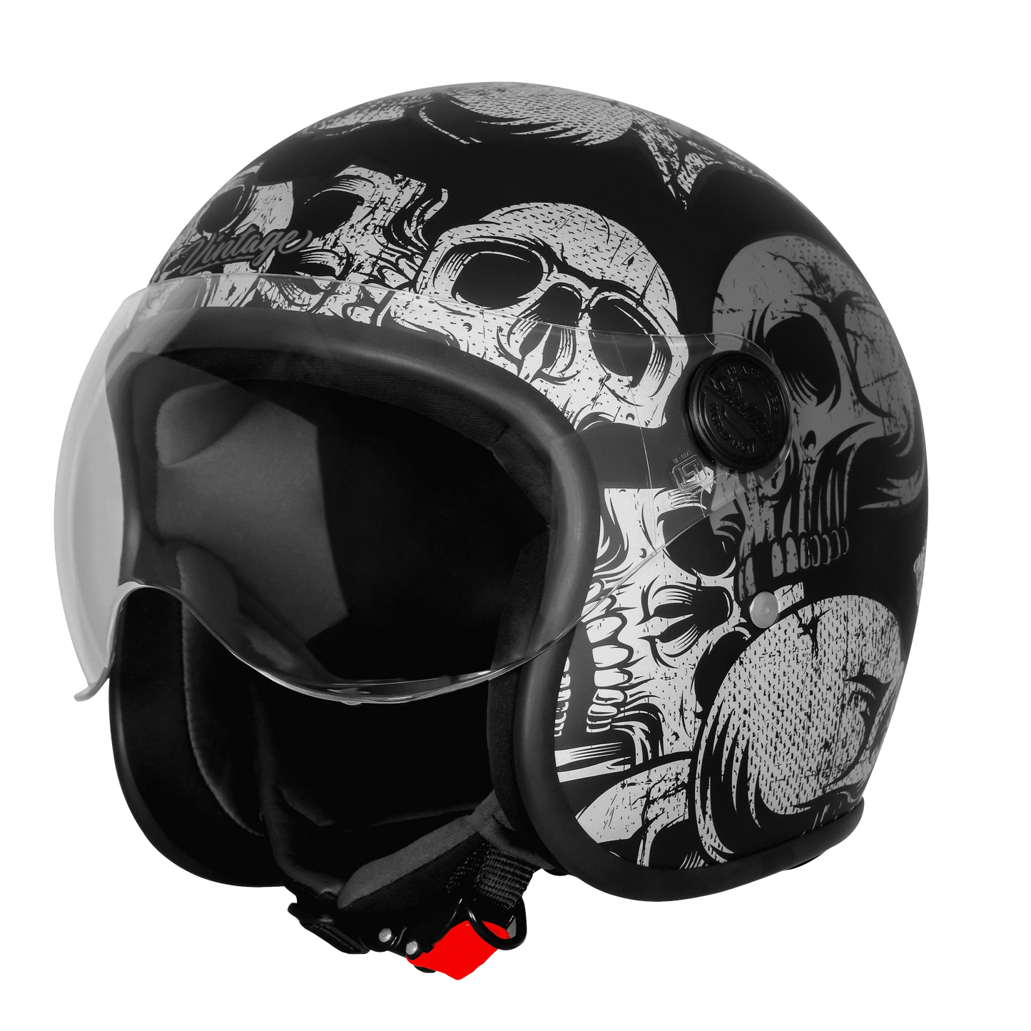 Steelbird Sbh 54 Vintage Skull Black Gray Half Face Helmet