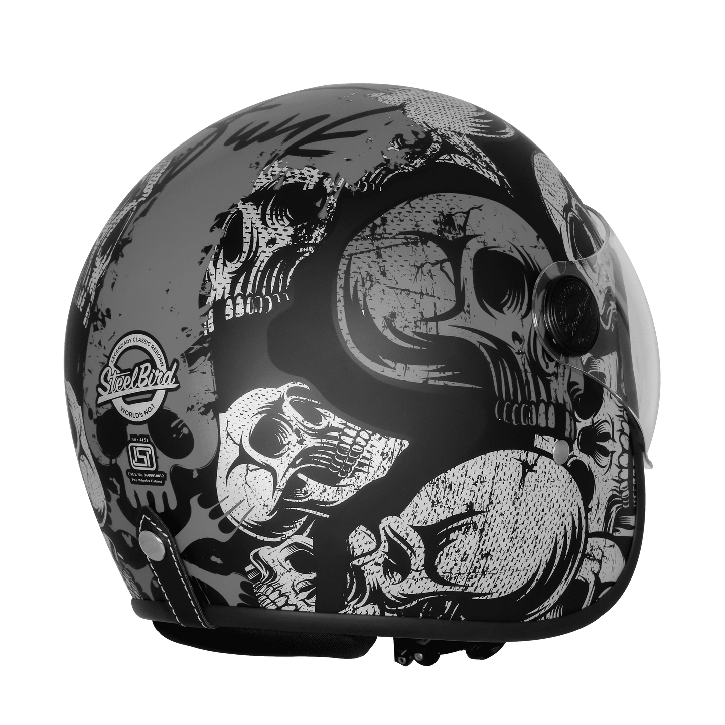 Steelbird Sbh 54 Vintage Skull Black Gray Half Face Helmet