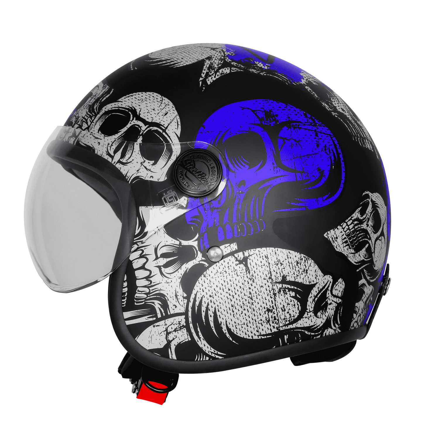 Steelbird Sbh 54 Vintage Skull Black Turquoise Half Face Helmet