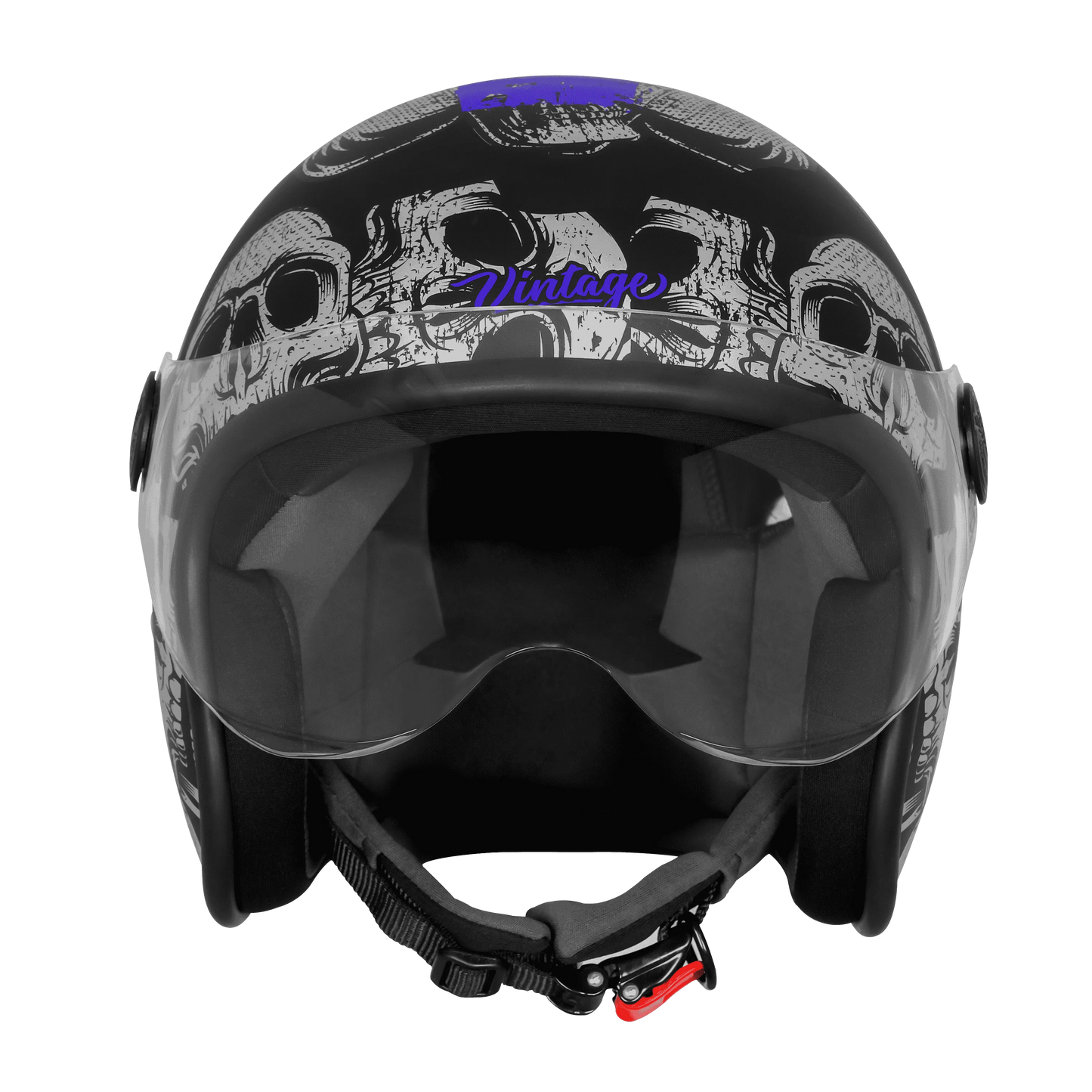 Steelbird Sbh 54 Vintage Skull Black Turquoise Half Face Helmet