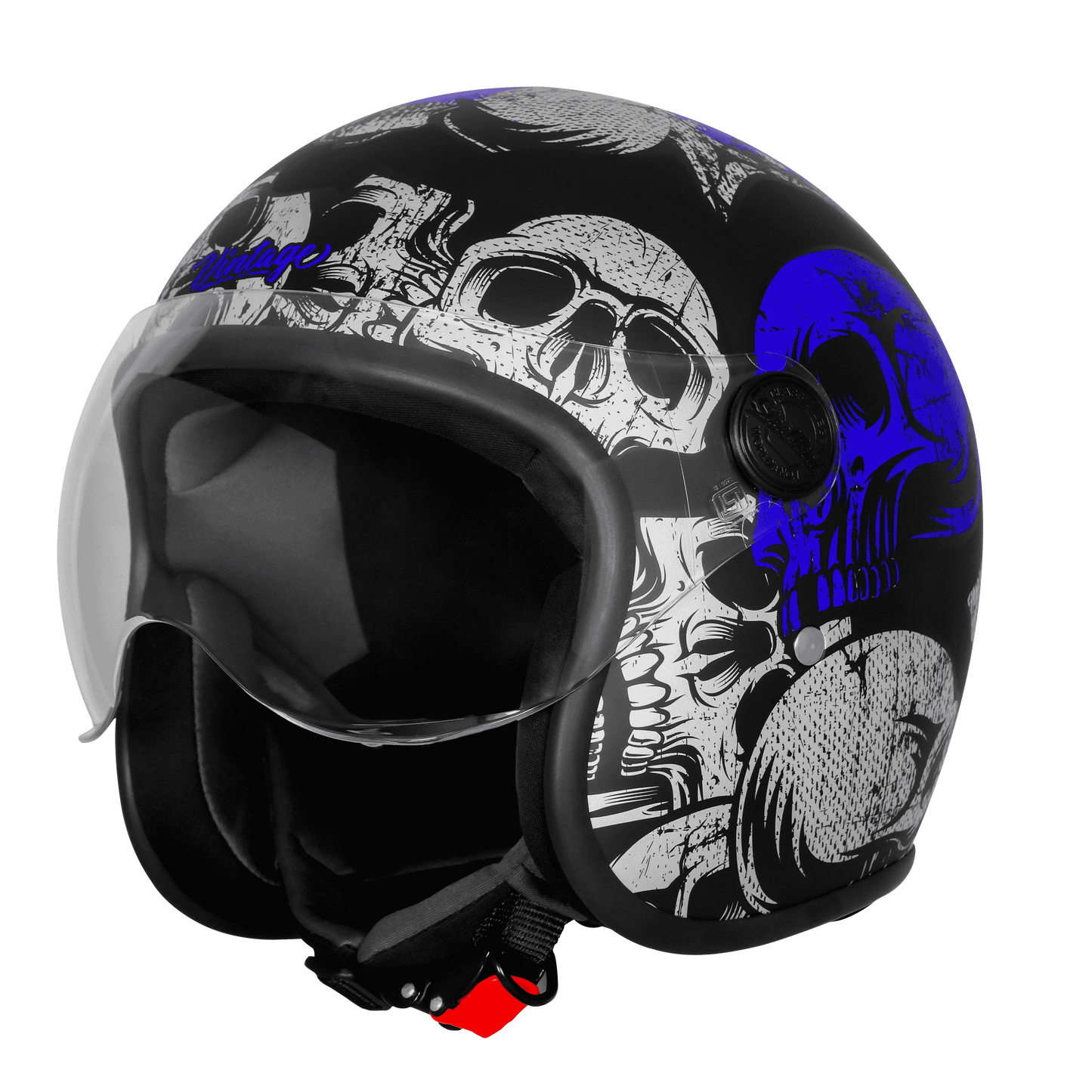 Steelbird Sbh 54 Vintage Skull Black Turquoise Half Face Helmet