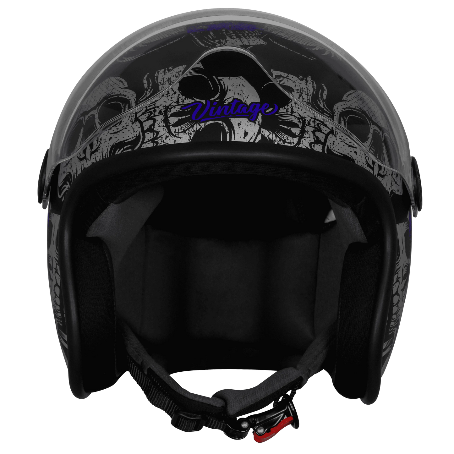 Steelbird Sbh 54 Vintage Skull Black Turquoise Half Face Helmet