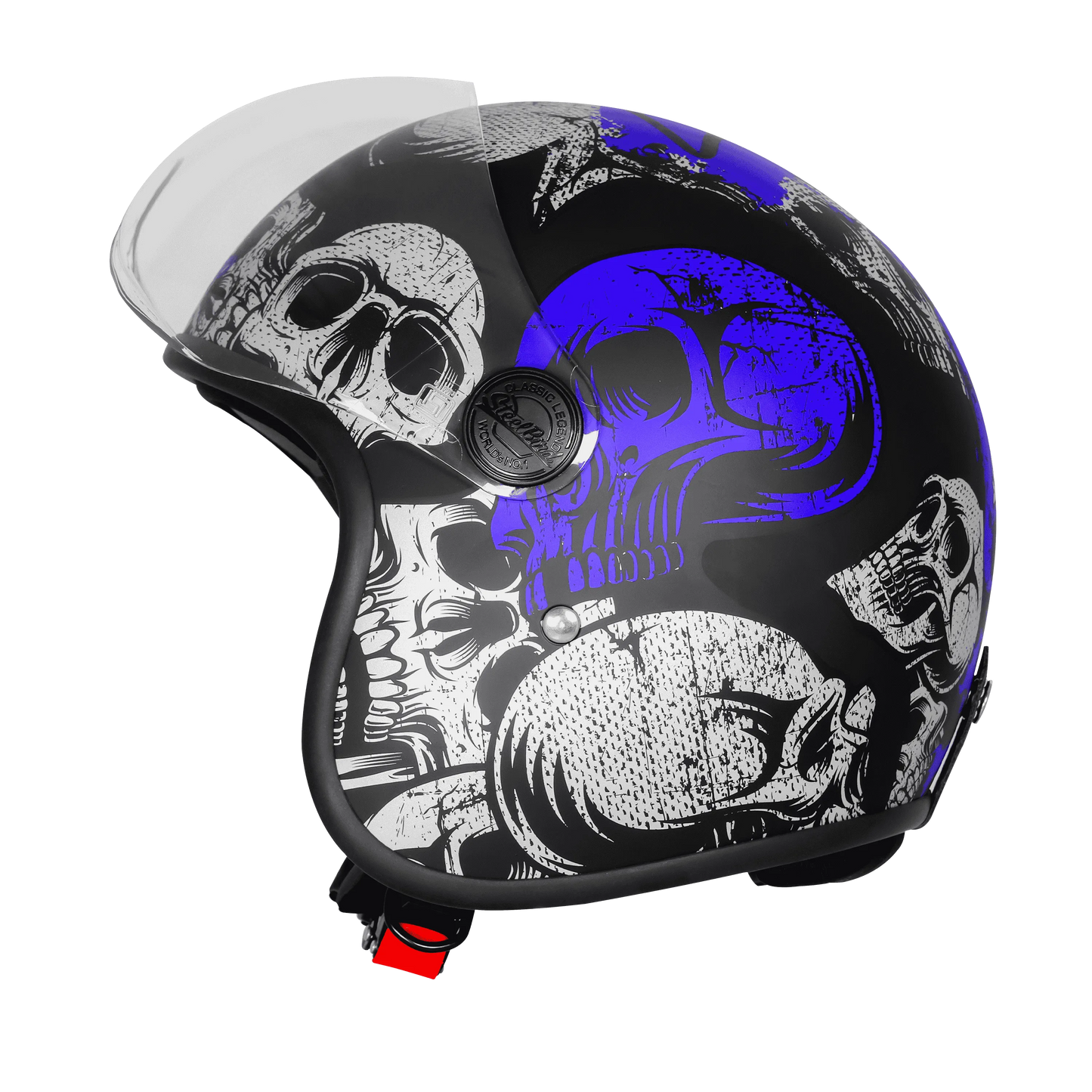 Steelbird Sbh 54 Vintage Skull Black Turquoise Half Face Helmet