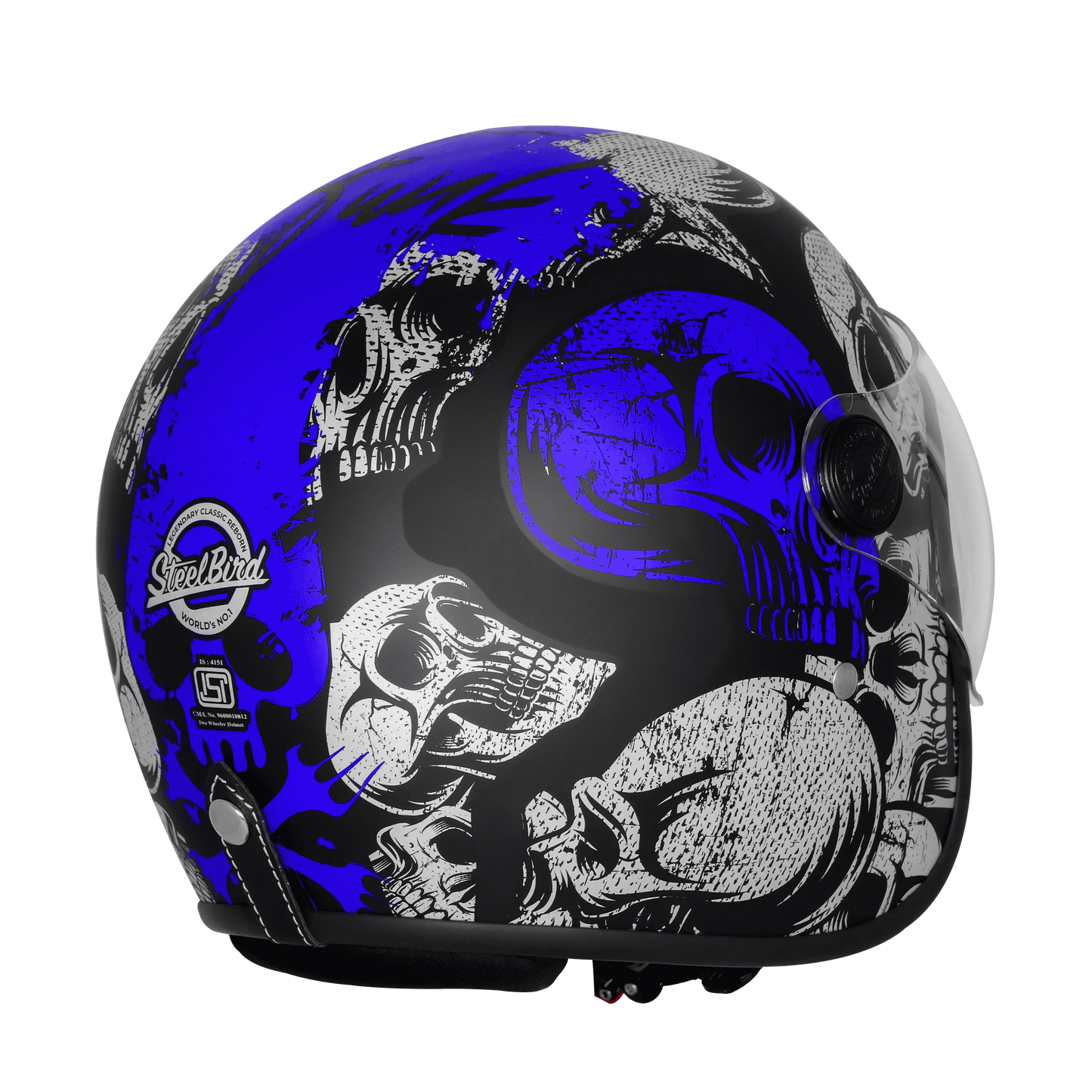Steelbird Sbh 54 Vintage Skull Black Turquoise Half Face Helmet