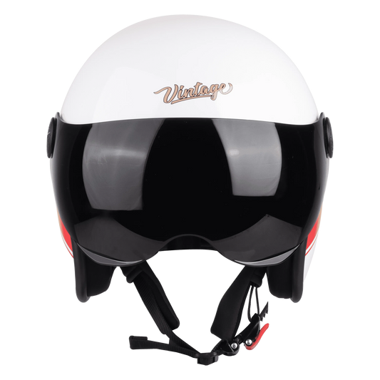 STEELBIRD Sbh 54 Vintage White Red Half Face Helmet