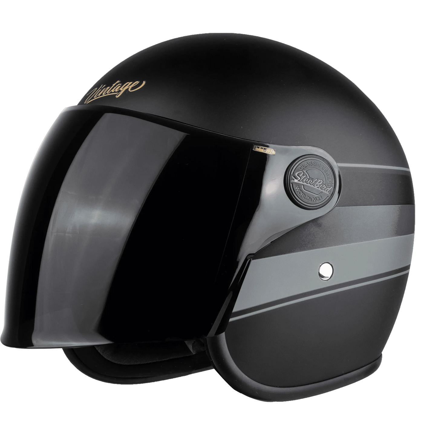 Steelbird Sbh 56 Vintage S1 Matt Black Grey Half Face Helmet