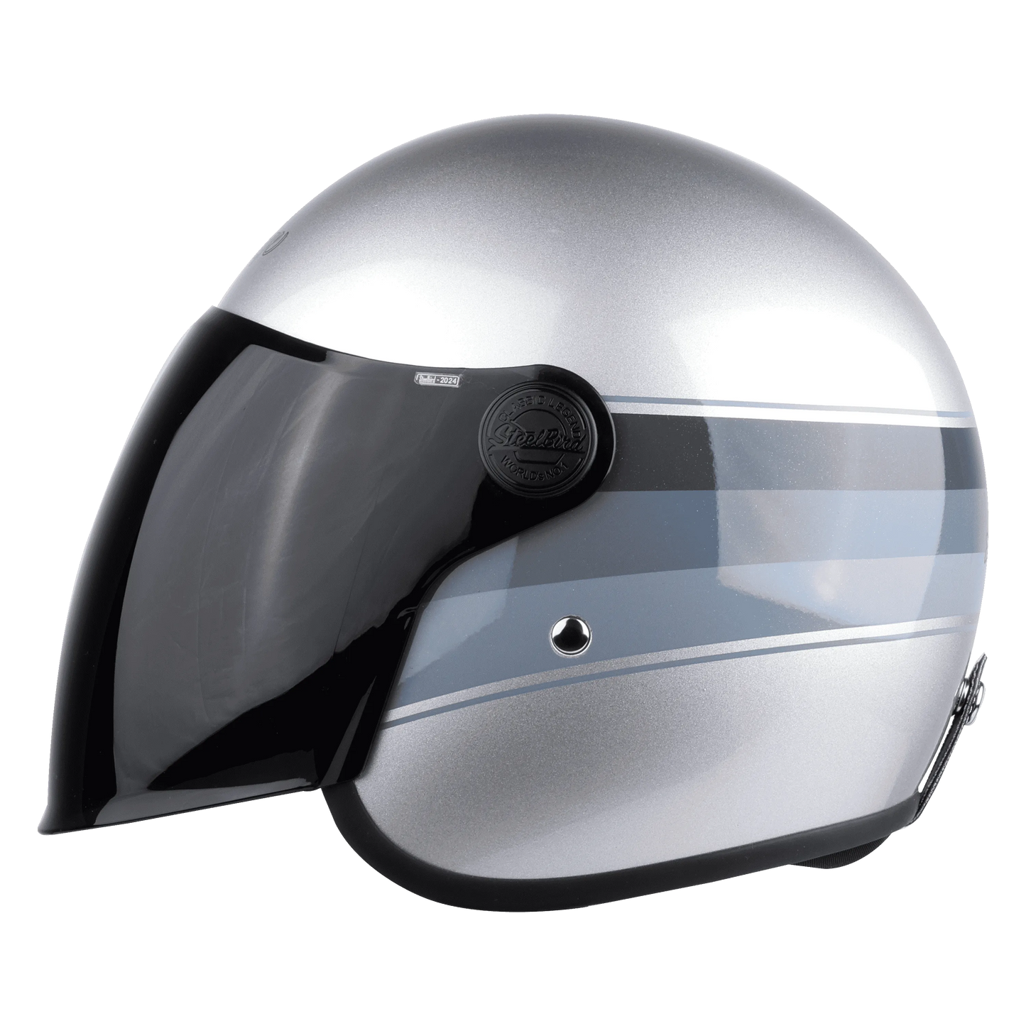 STEELBIRD Sbh 56 Vintage Silver Grey Half Face Helmet