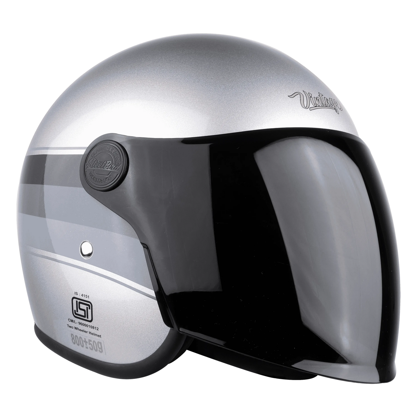 STEELBIRD Sbh 56 Vintage Silver Grey Half Face Helmet