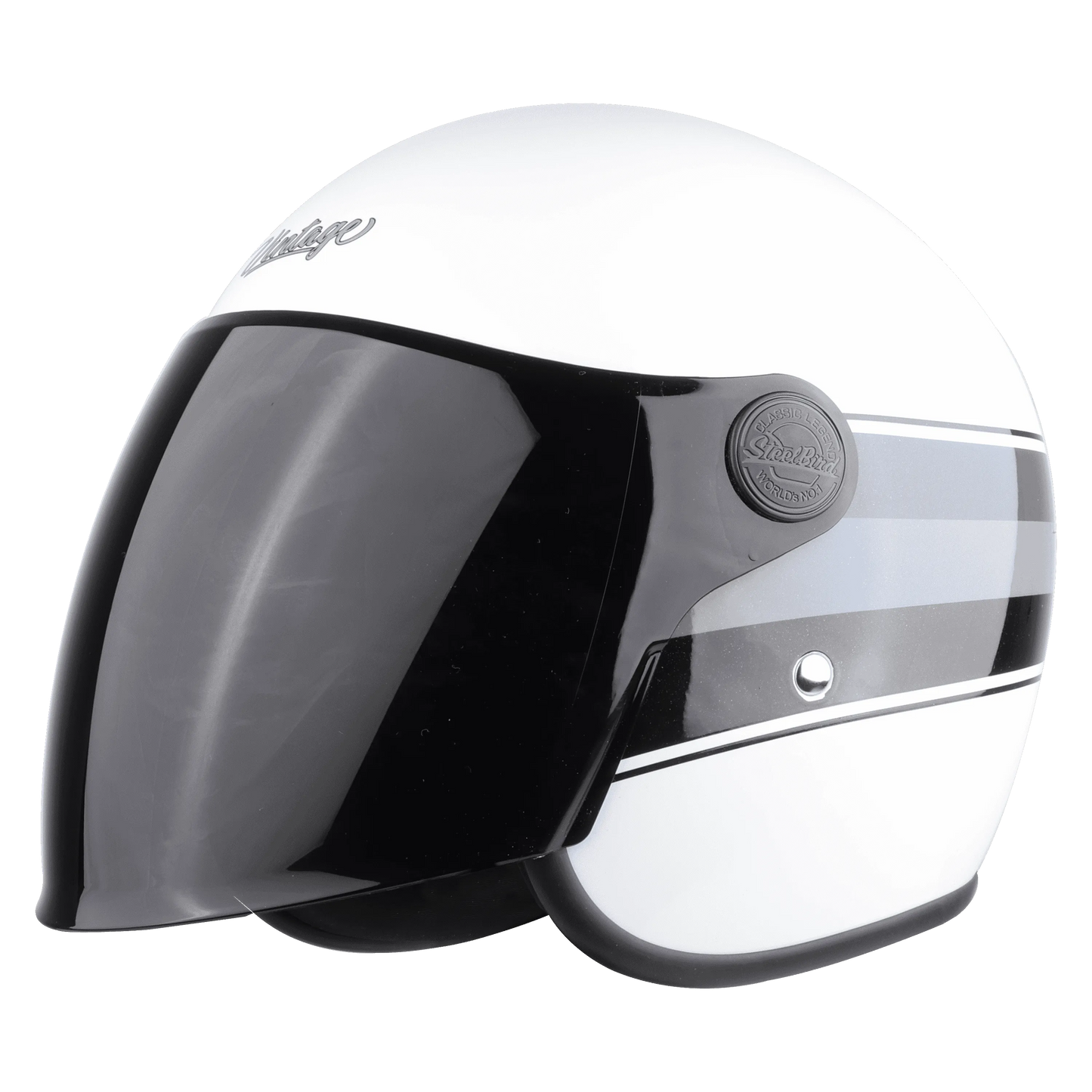 Steelbird Sbh 56 Vintage White Black Half Face Helmet